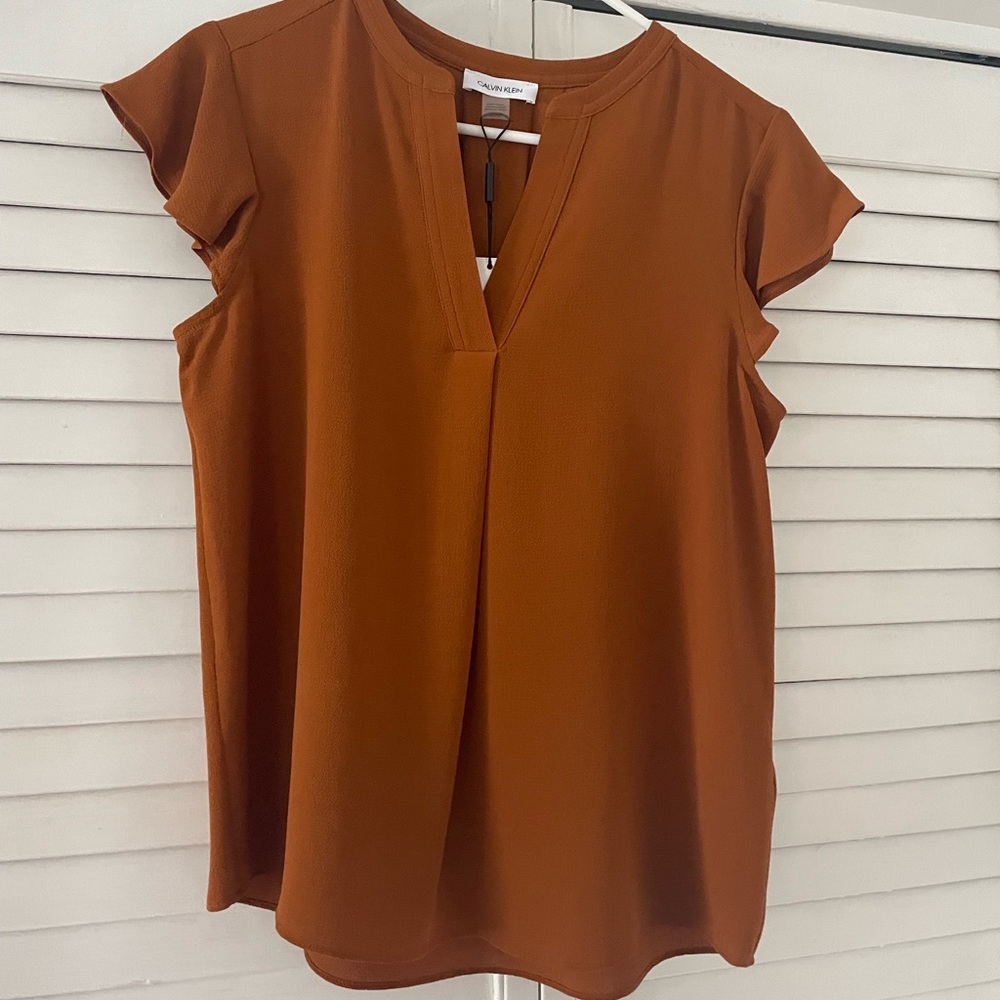 Rust Calvin Klein split neck top